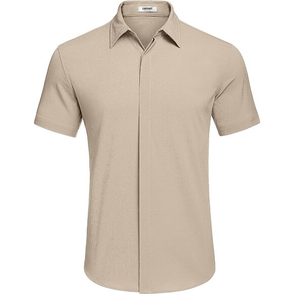 Coofandy Mens Gray Short Sleeve Casual Button Down Shirts Summer Dress Shirts - Picture 4 of 4